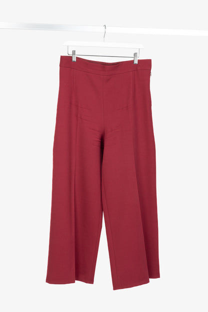 The Row Red Wool Crepe-Knit Wide-Leg Trousers