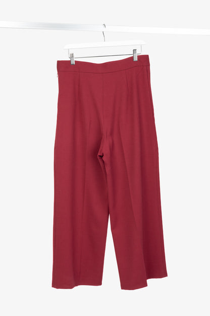 The Row Red Wool Crepe-Knit Wide-Leg Trousers
