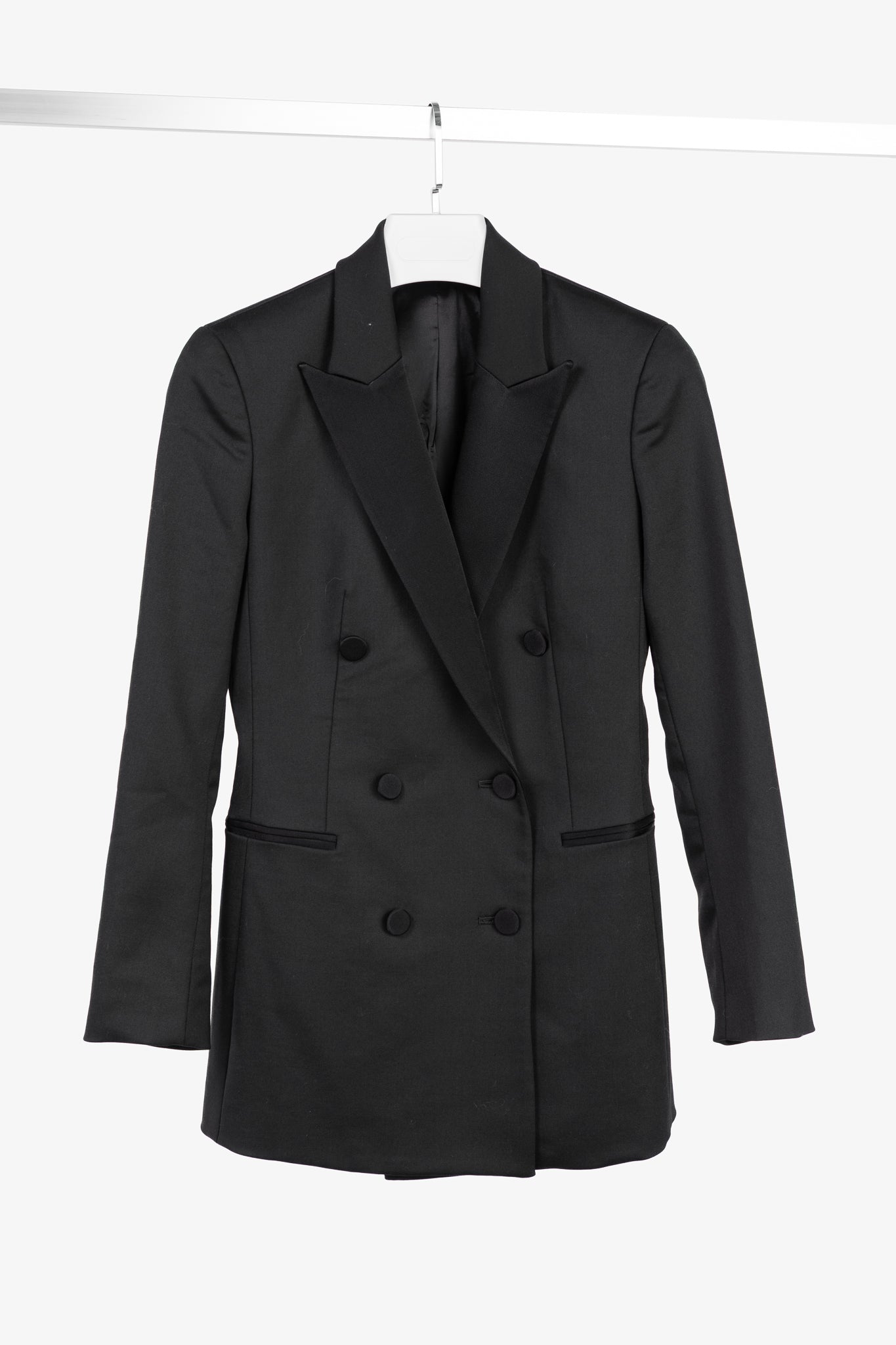 Theory Black Double-Breasted Satin-Trim Wool Tux Jacket