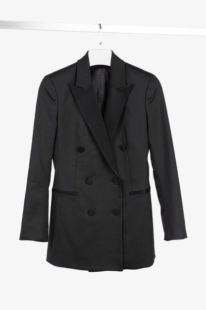Theory Black Double-Breasted Satin-Trim Wool Tux Jacket