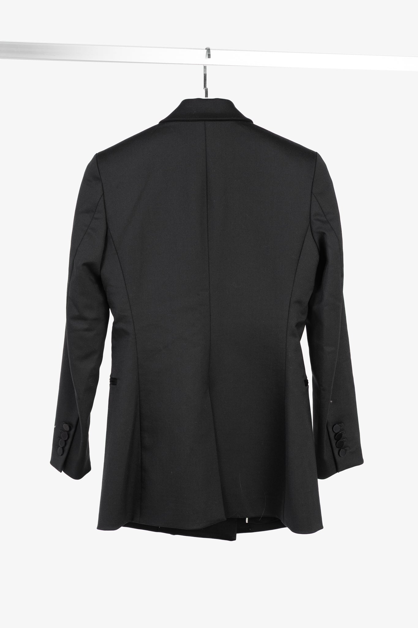 Theory Black Double-Breasted Satin-Trim Wool Tux Jacket