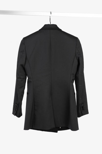 Theory Black Double-Breasted Satin-Trim Wool Tux Jacket