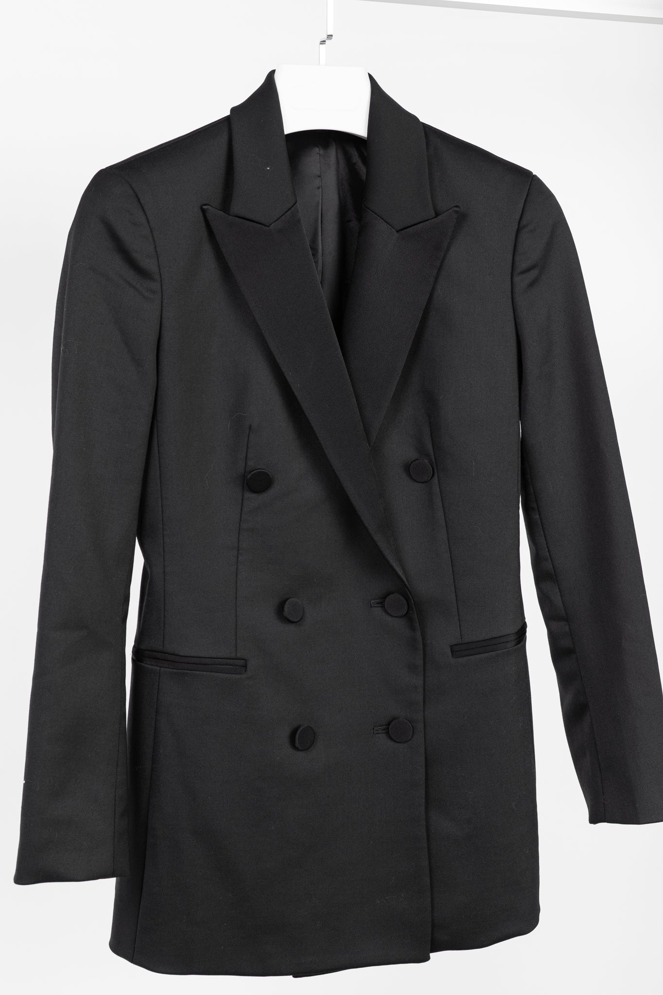 Theory Black Double-Breasted Satin-Trim Wool Tux Jacket