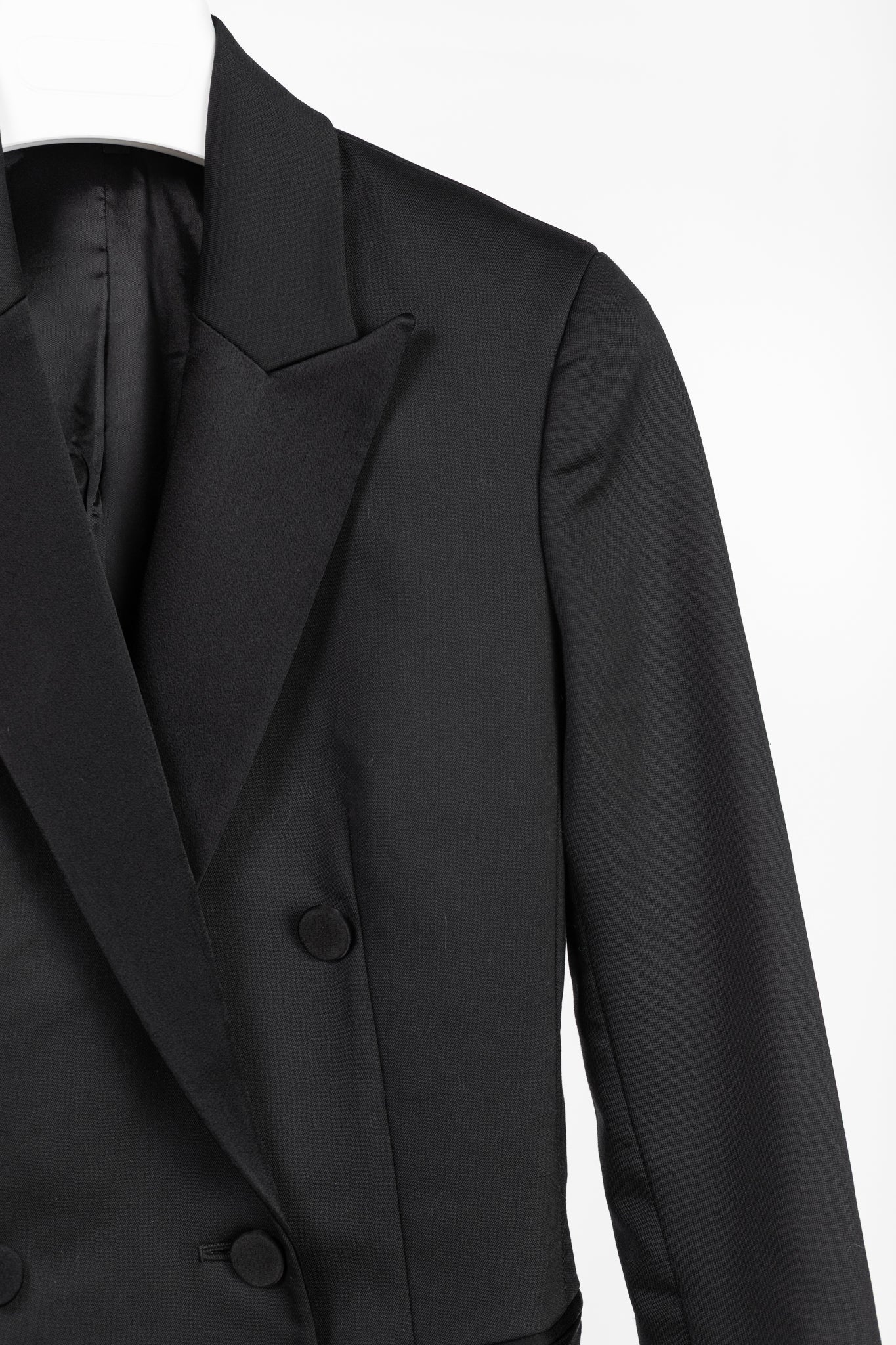Theory Black Double-Breasted Satin-Trim Wool Tux Jacket