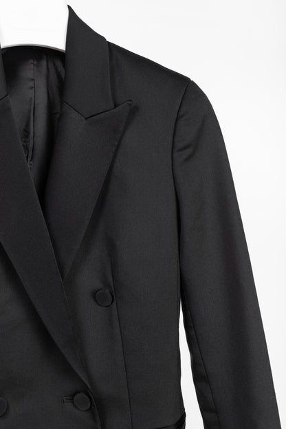 Theory Black Double-Breasted Satin-Trim Wool Tux Jacket