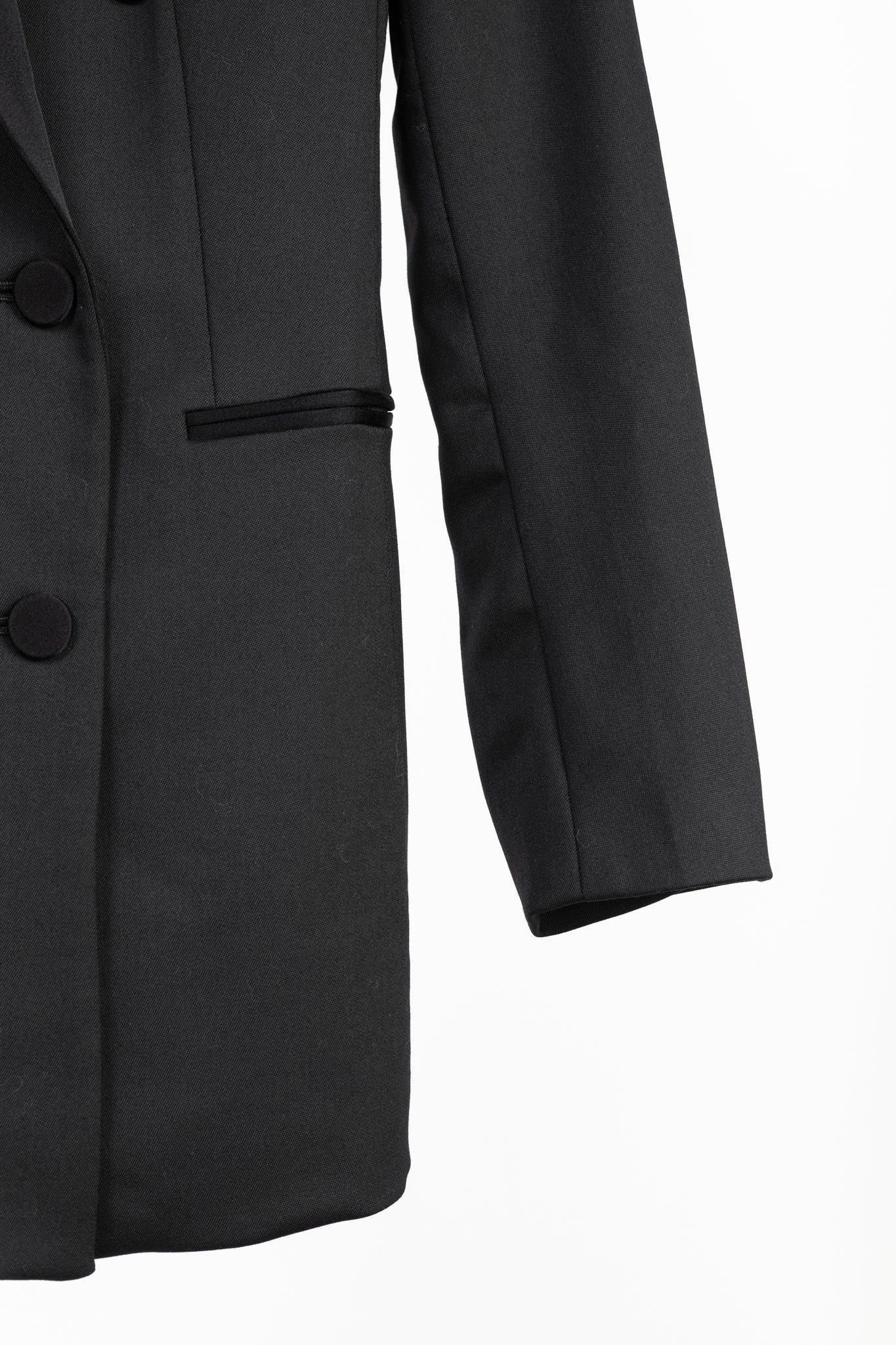 Theory Black Double-Breasted Satin-Trim Wool Tux Jacket