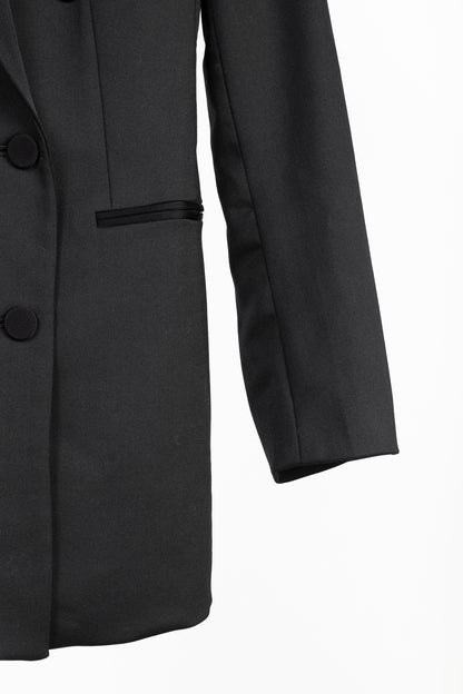 Theory Black Double-Breasted Satin-Trim Wool Tux Jacket
