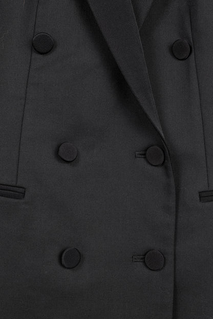 Theory Black Double-Breasted Satin-Trim Wool Tux Jacket