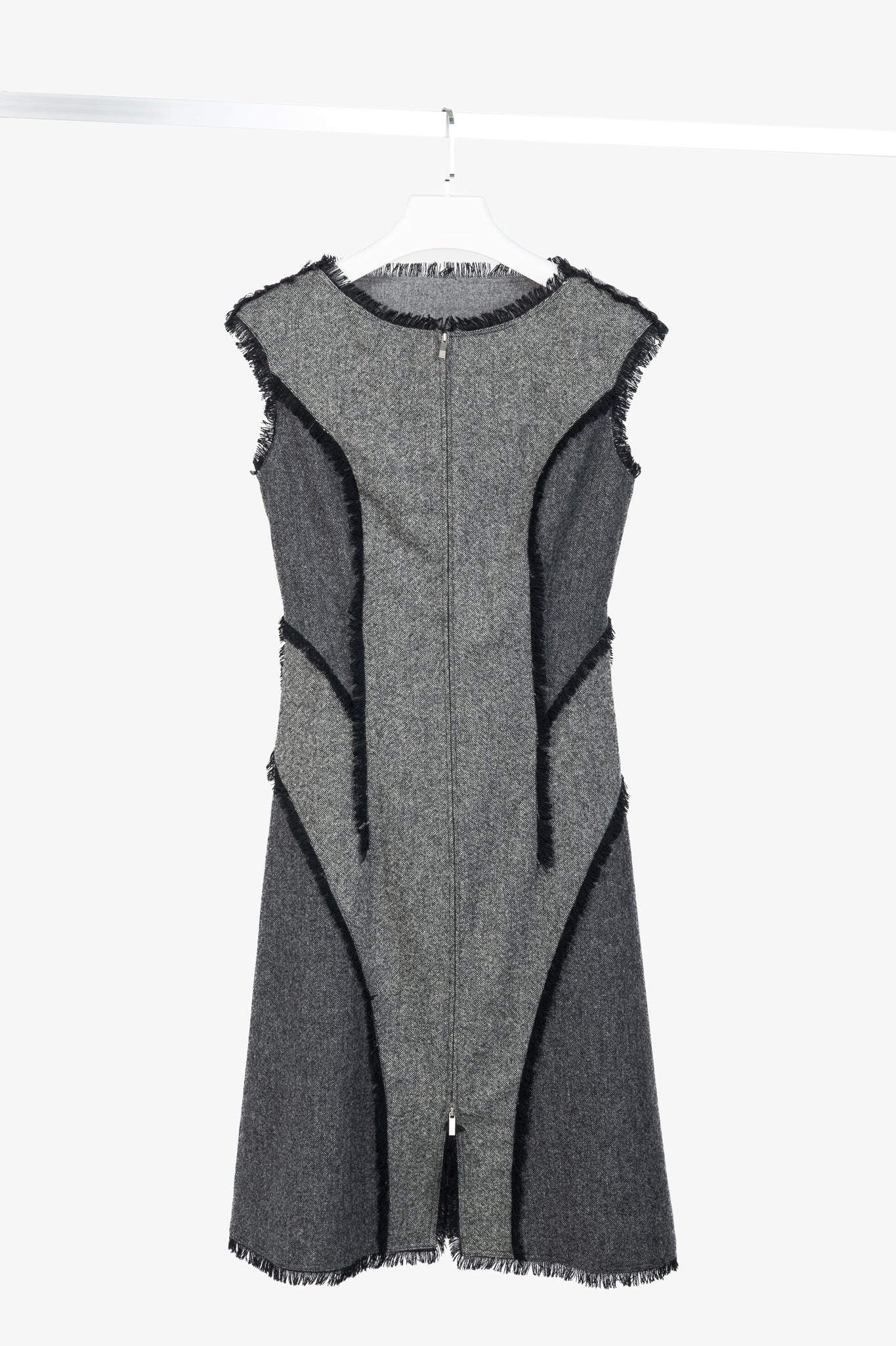 Thom Browne AW/14 Grey Donegal Wool Fringe-Trim Zip-Front Dress