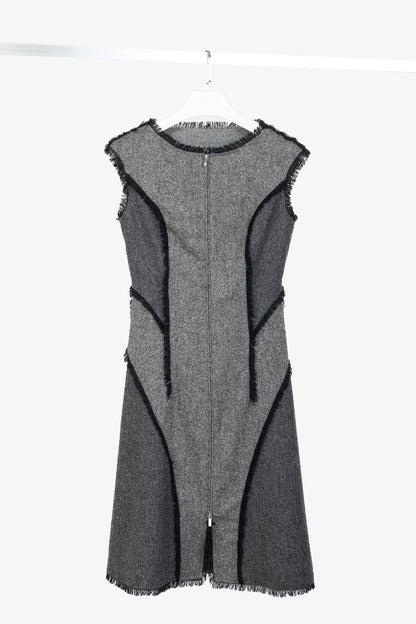 Thom Browne AW/14 Grey Donegal Wool Fringe-Trim Zip-Front Dress