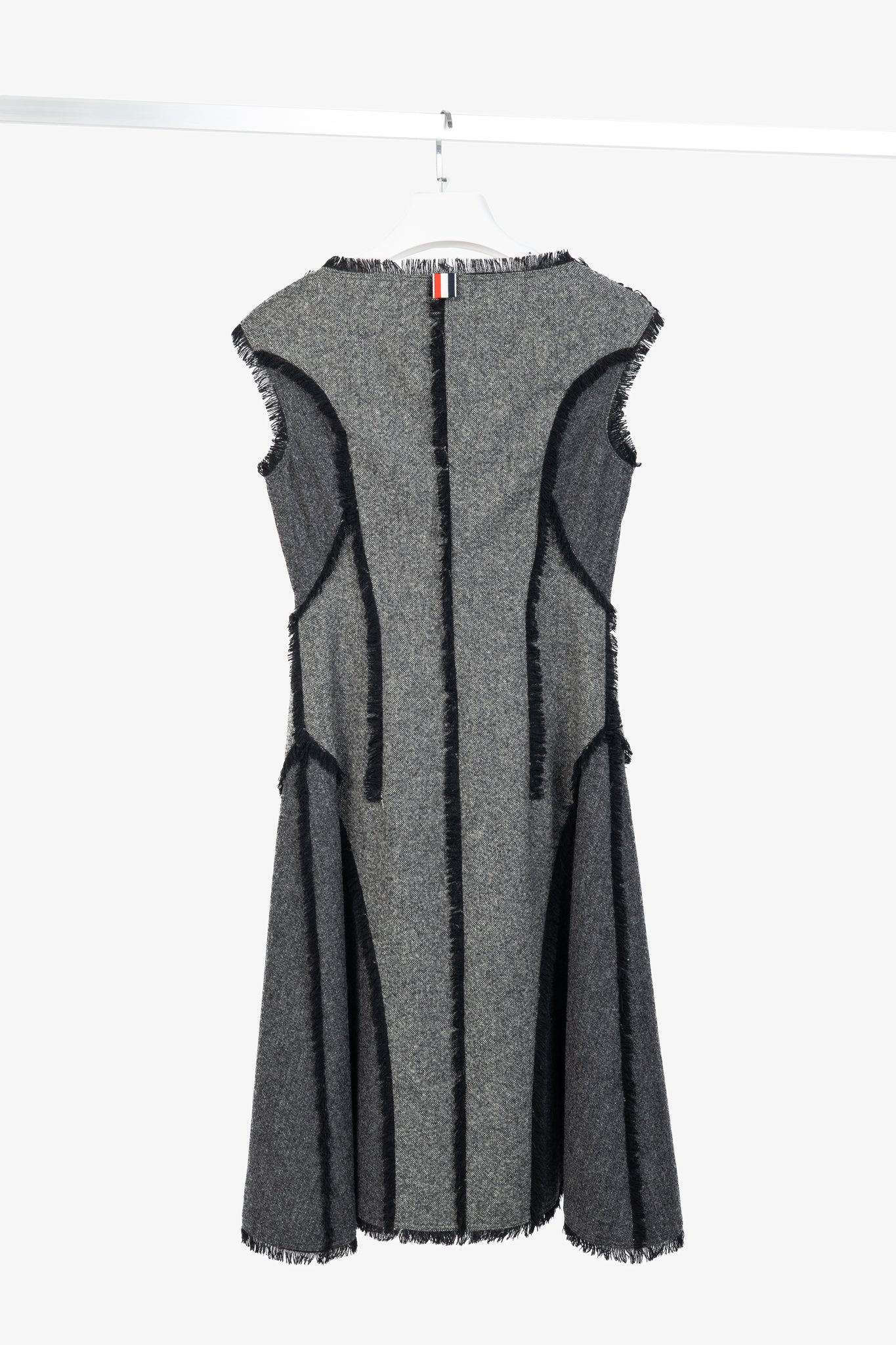 Thom Browne AW/14 Grey Donegal Wool Fringe-Trim Zip-Front Dress