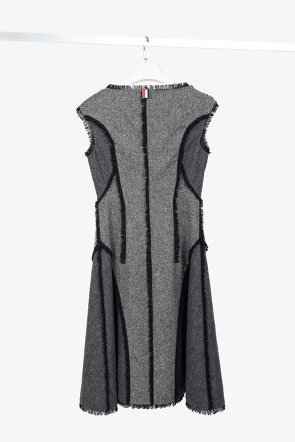 Thom Browne AW/14 Grey Donegal Wool Fringe-Trim Zip-Front Dress