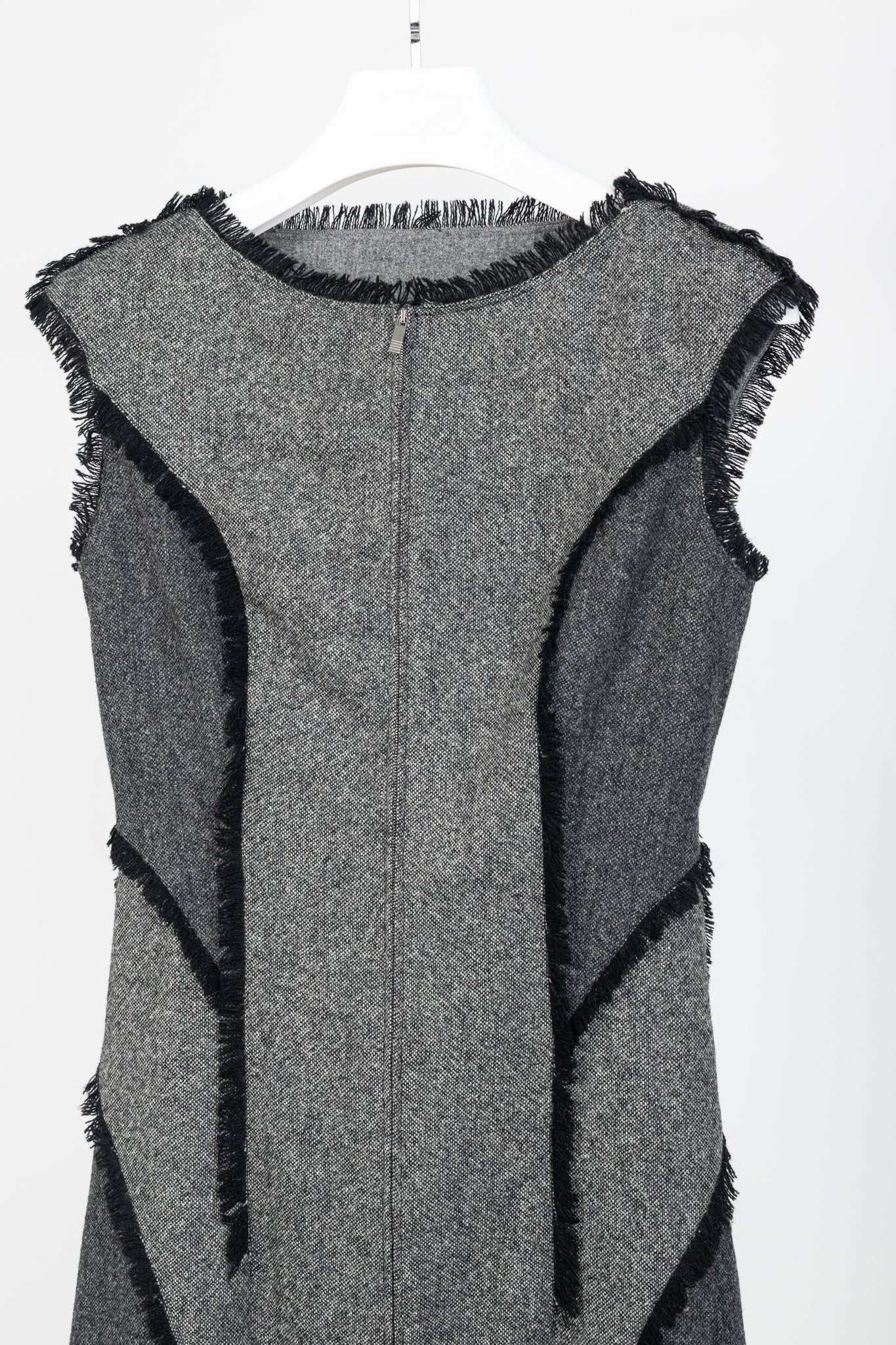 Thom Browne AW/14 Grey Donegal Wool Fringe-Trim Zip-Front Dress