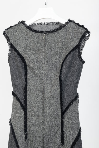 Thom Browne AW/14 Grey Donegal Wool Fringe-Trim Zip-Front Dress