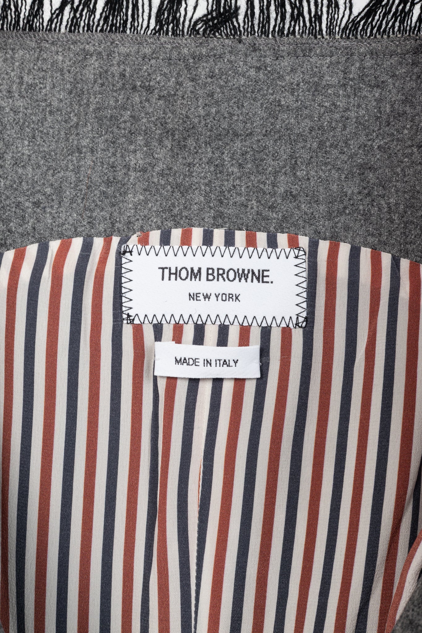 Thom Browne AW/14 Grey Donegal Wool Fringe-Trim Zip-Front Dress