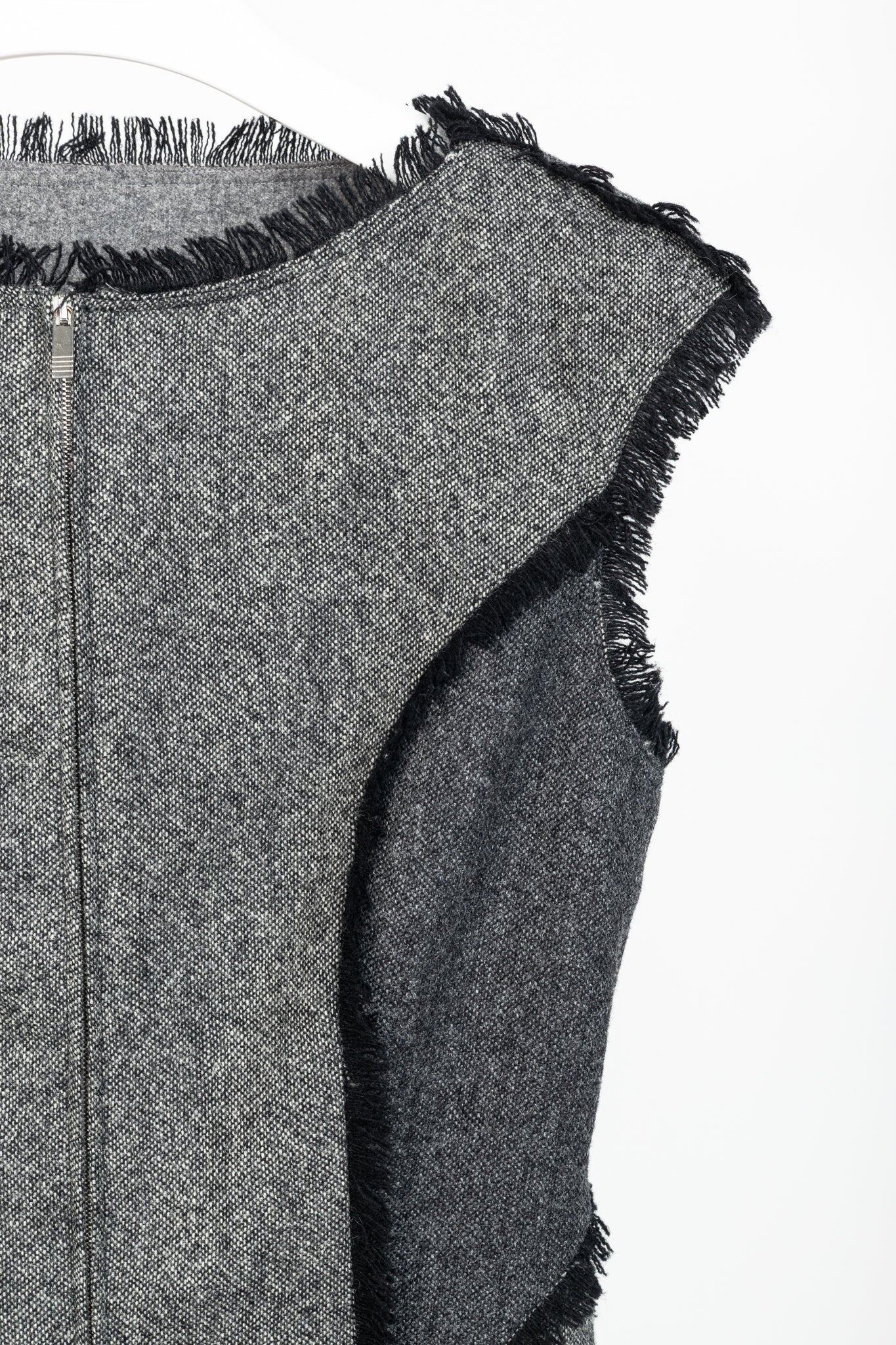 Thom Browne AW/14 Grey Donegal Wool Fringe-Trim Zip-Front Dress