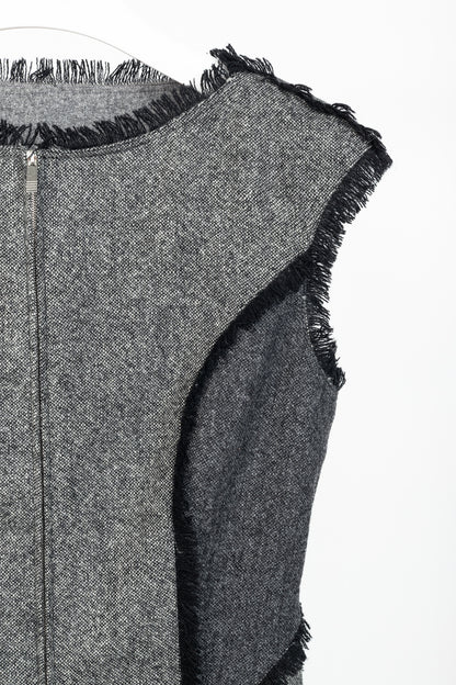 Thom Browne AW/14 Grey Donegal Wool Fringe-Trim Zip-Front Dress