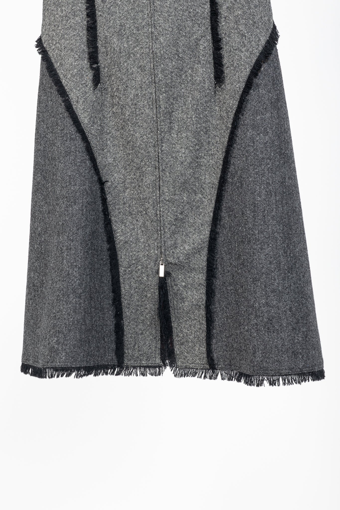 Thom Browne AW/14 Grey Donegal Wool Fringe-Trim Zip-Front Dress