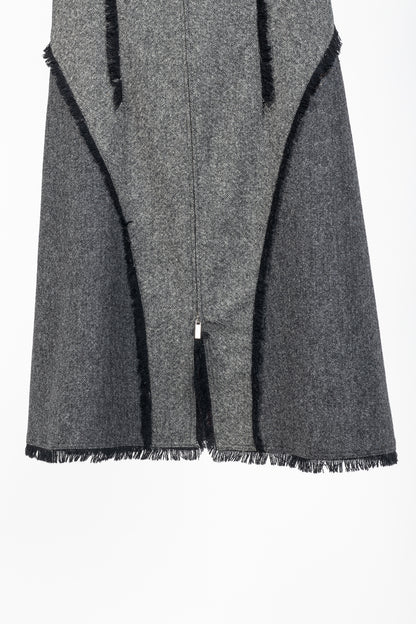 Thom Browne AW/14 Grey Donegal Wool Fringe-Trim Zip-Front Dress