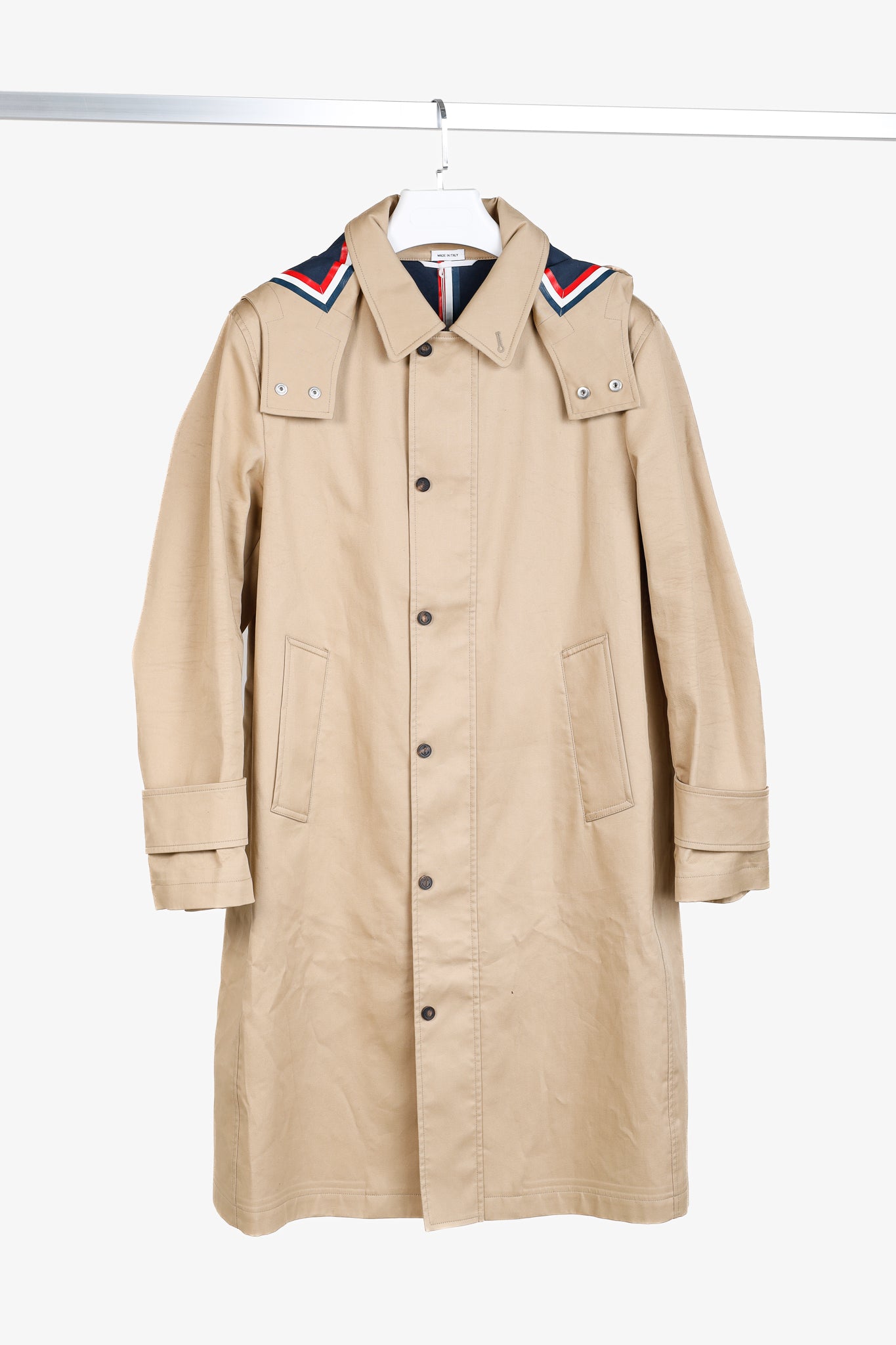 Thom Browne SS/18 Khaki Detachable Hood Snap Front Parka in Mackintosh