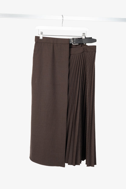 Tibi Brown Multi Jett Suiting Plaid Pleated Wrap Skirt