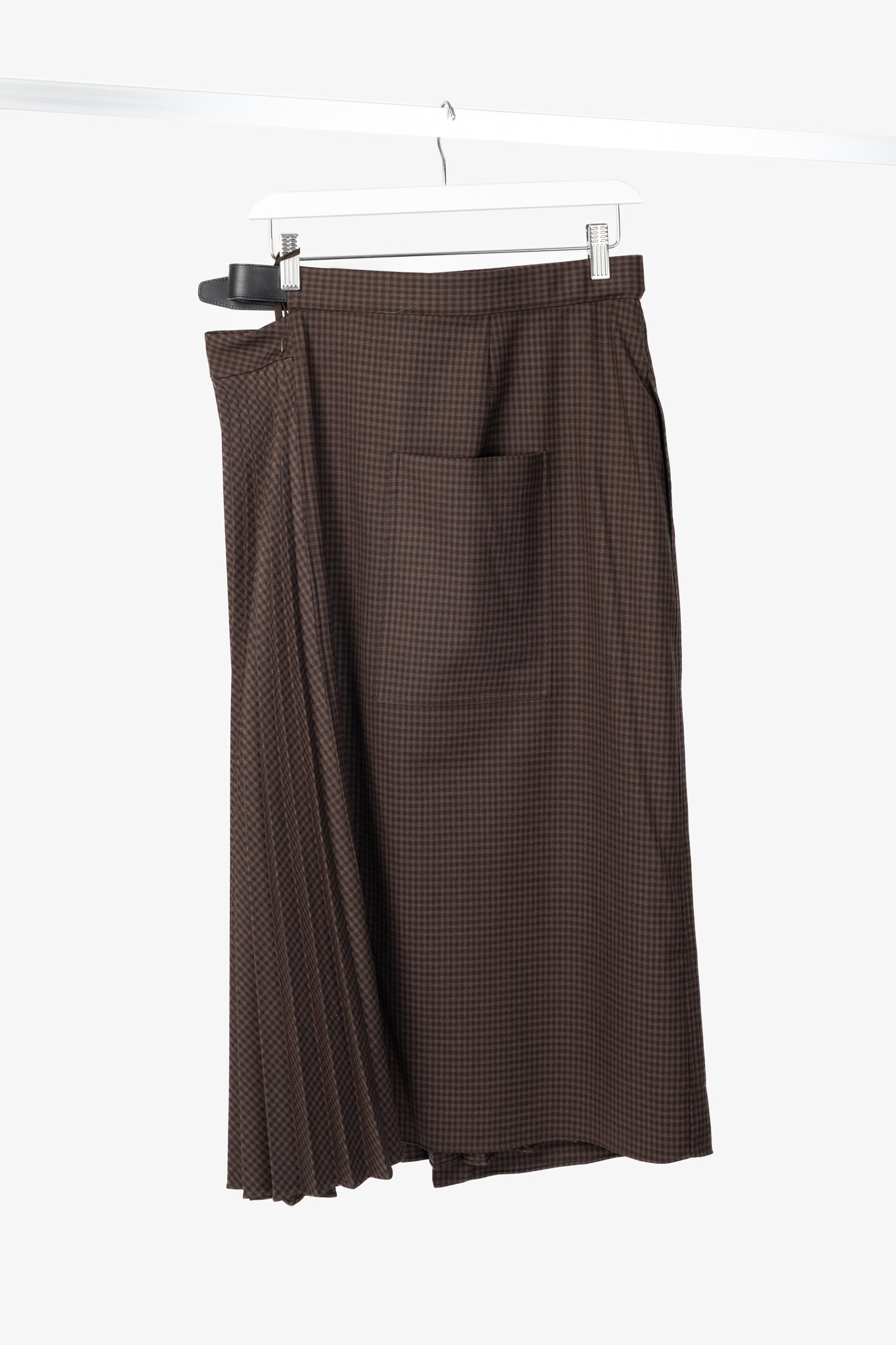 Tibi Brown Multi Jett Suiting Plaid Pleated Wrap Skirt