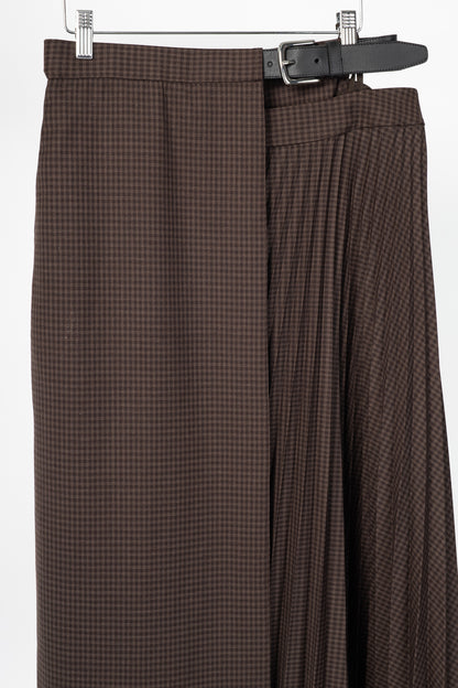 Tibi Brown Multi Jett Suiting Plaid Pleated Wrap Skirt