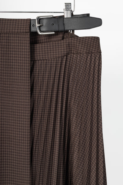 Tibi Brown Multi Jett Suiting Plaid Pleated Wrap Skirt