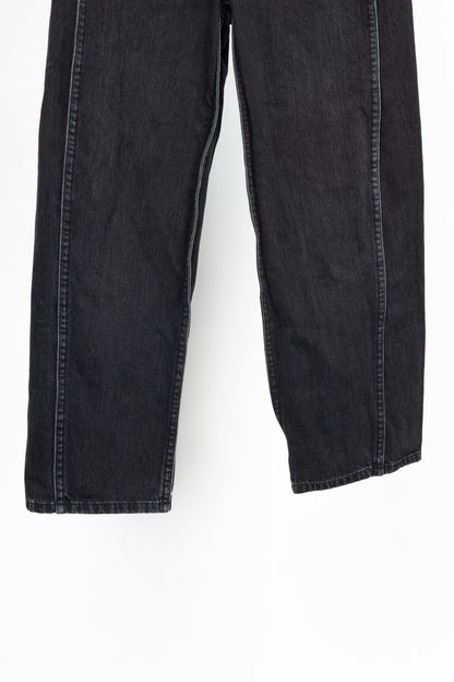Tibi SS24 Vintage Black Denim Barrel Shorter Tuck Jeans