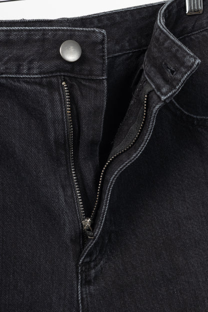 Tibi SS24 Vintage Black Denim Barrel Shorter Tuck Jeans