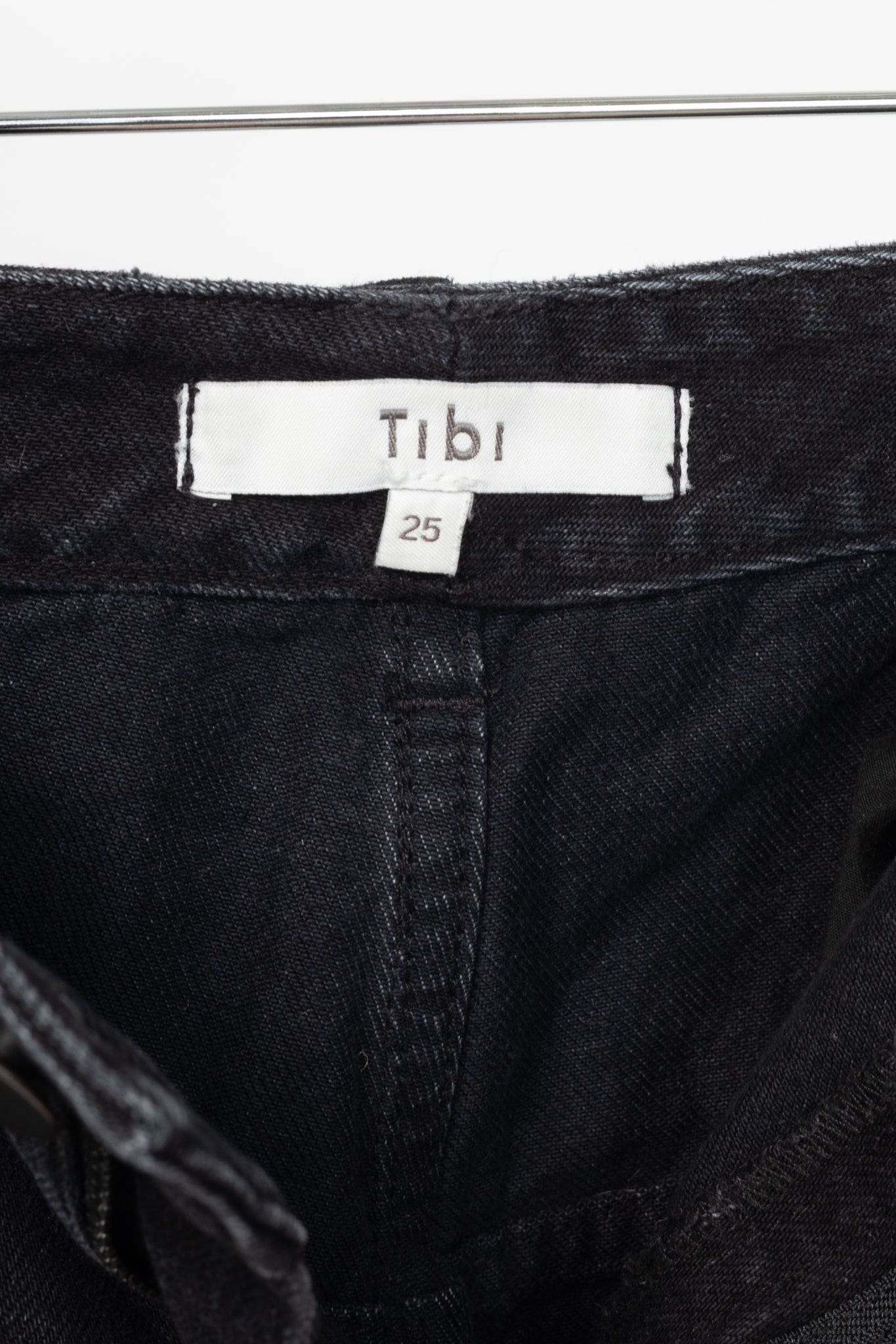 Tibi SS24 Vintage Black Denim Barrel Shorter Tuck Jeans
