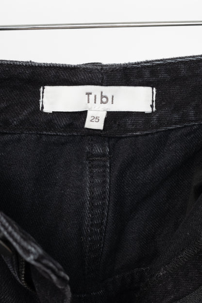 Tibi SS24 Vintage Black Denim Barrel Shorter Tuck Jeans