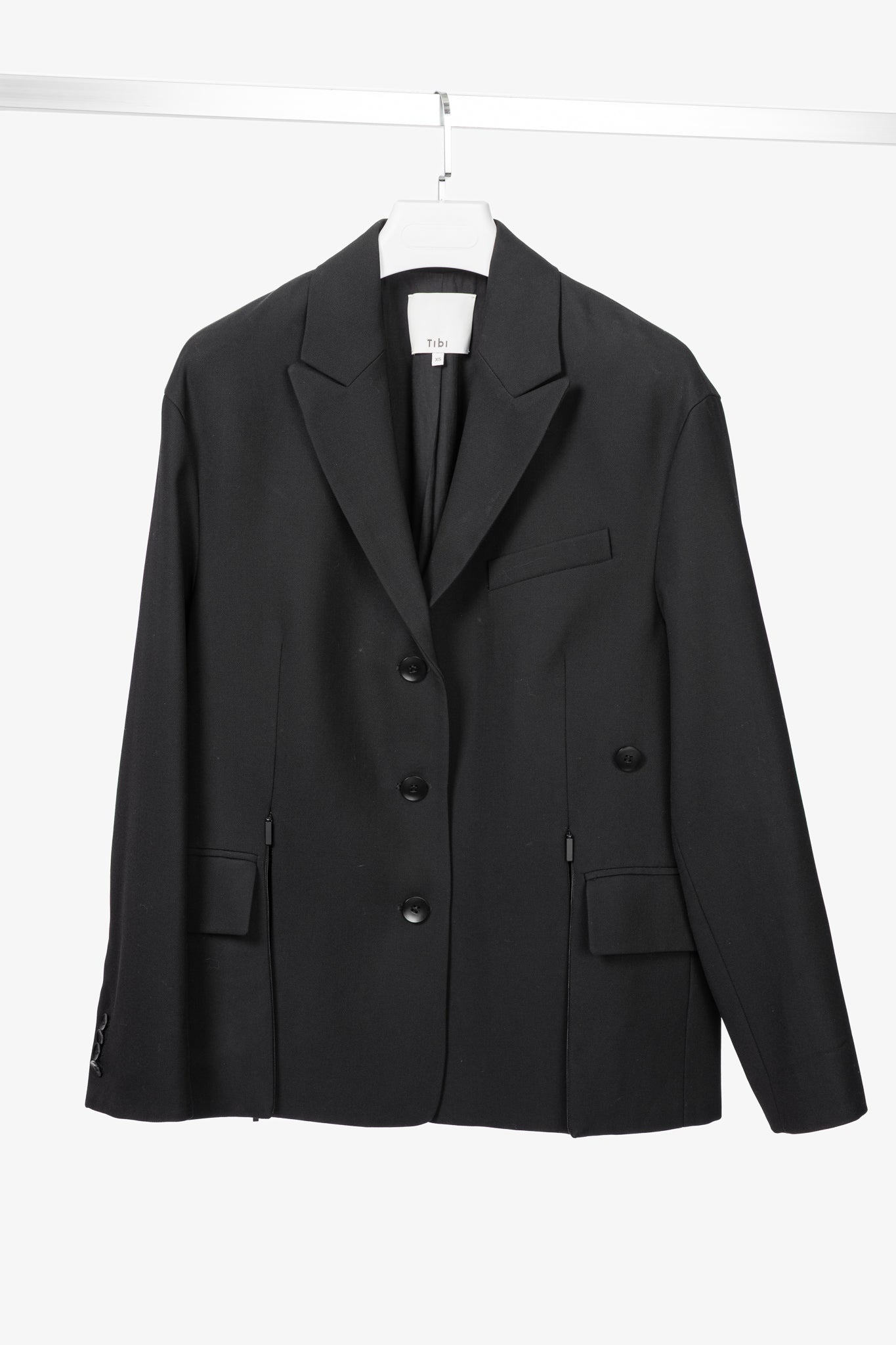 Tibi Liam Black Grain De Poudre Slit-Zipper Blazer