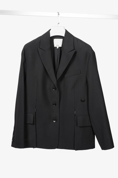 Tibi Liam Black Grain De Poudre Slit-Zipper Blazer