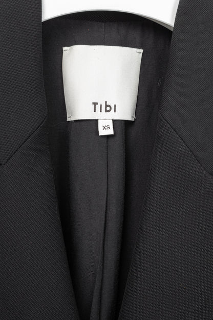 Tibi Liam Black Grain De Poudre Slit-Zipper Blazer