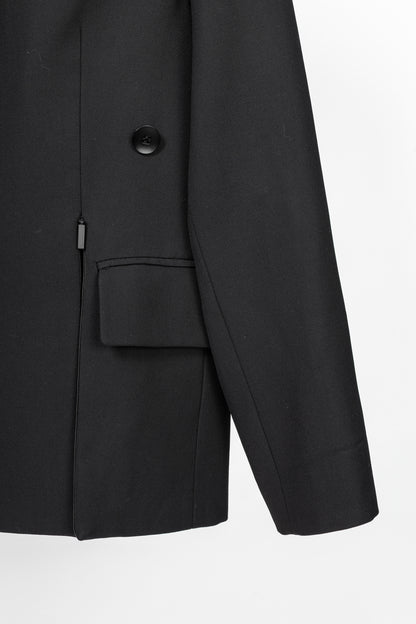 Tibi Liam Black Grain De Poudre Slit-Zipper Blazer