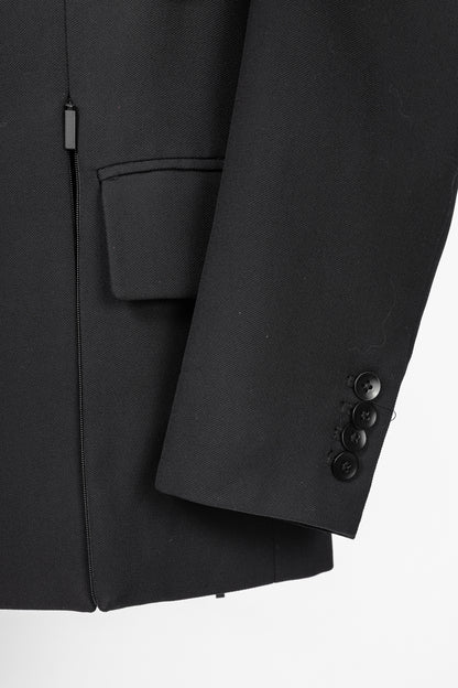 Tibi Liam Black Grain De Poudre Slit-Zipper Blazer
