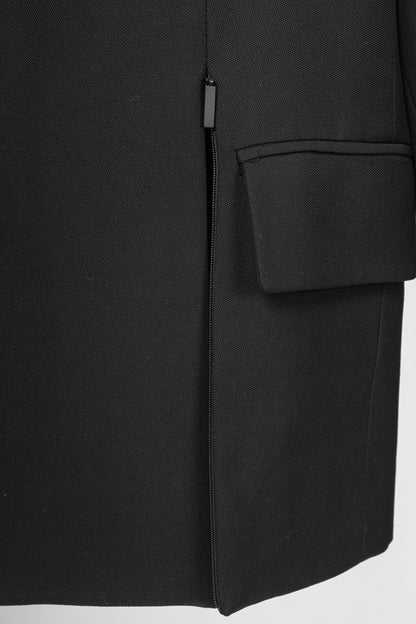 Tibi Liam Black Grain De Poudre Slit-Zipper Blazer