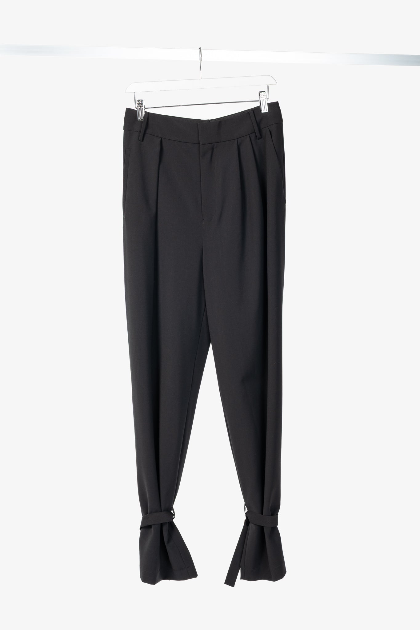 Tibi Stella Black Tropical Wool Removable-Ankle-Band Pants