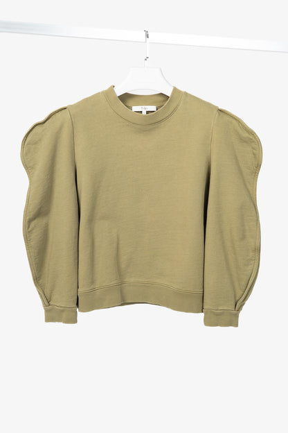Tibi Moss Cotton French Terry Scallop Cropped Sweatshirt