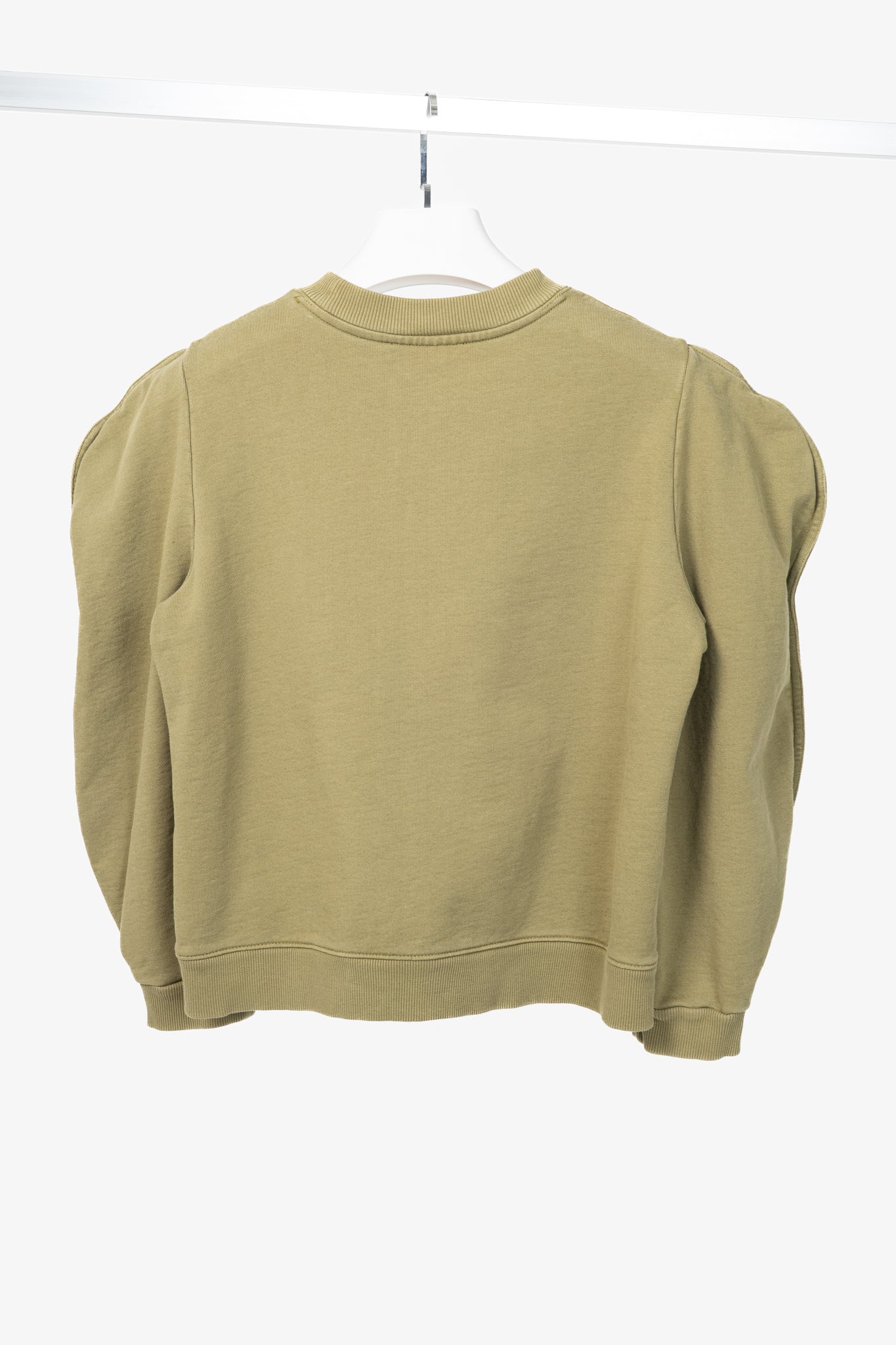 Tibi Moss Cotton French Terry Scallop Cropped Sweatshirt