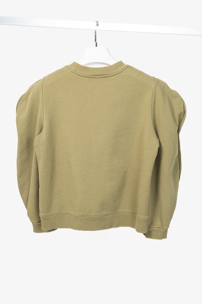 Tibi Moss Cotton French Terry Scallop Cropped Sweatshirt