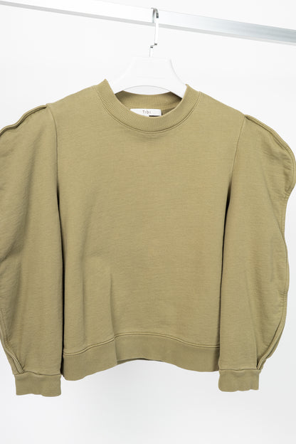 Tibi Moss Cotton French Terry Scallop Cropped Sweatshirt