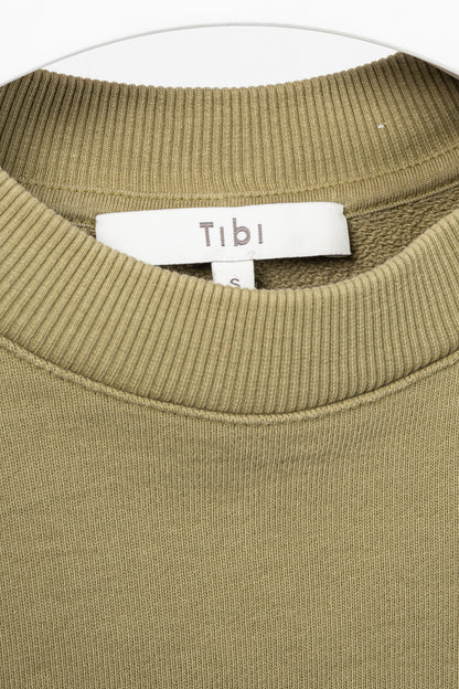 Tibi Moss Cotton French Terry Scallop Cropped Sweatshirt