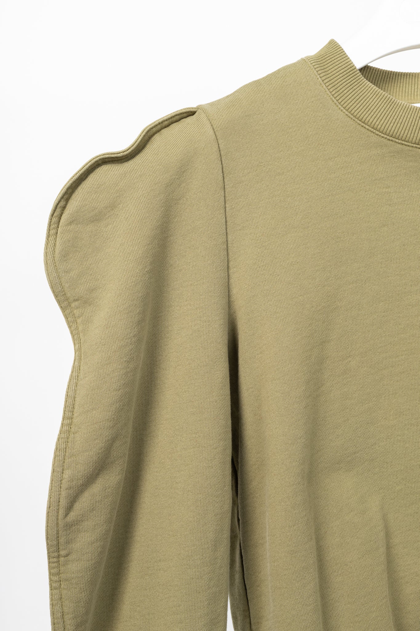 Tibi Moss Cotton French Terry Scallop Cropped Sweatshirt