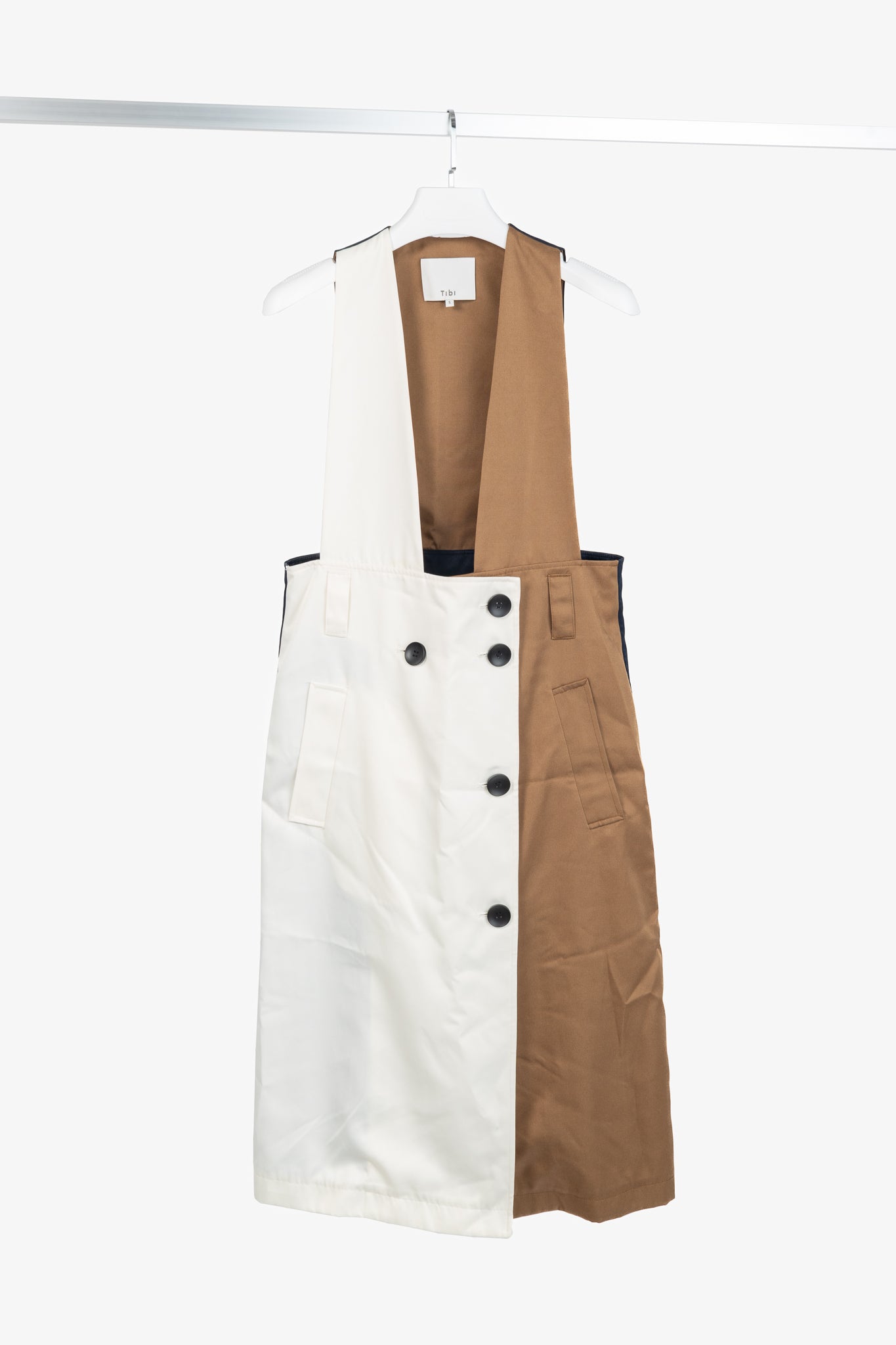 Tibi AW/19 Ivory-Multi Colorblock Techy Twill Trench Dress