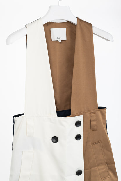 Tibi AW/19 Ivory-Multi Colorblock Techy Twill Trench Dress