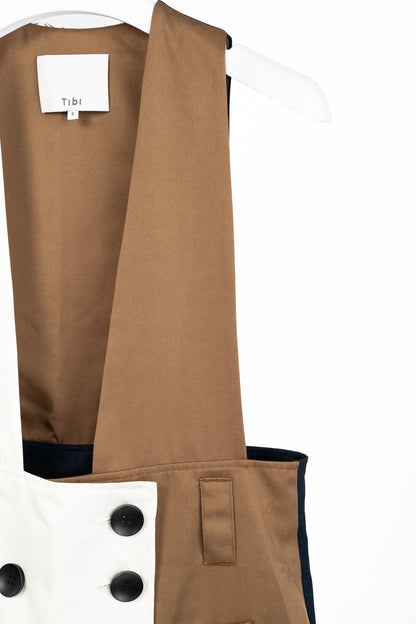 Tibi AW/19 Ivory-Multi Colorblock Techy Twill Trench Dress