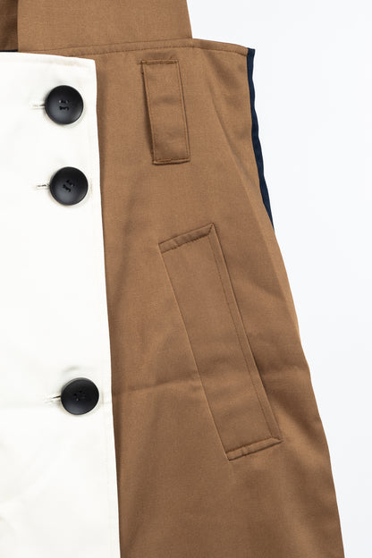 Tibi AW/19 Ivory-Multi Colorblock Techy Twill Trench Dress