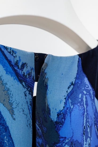 Tibi Navy Printed Silk Satin Keyhole Mini Dress